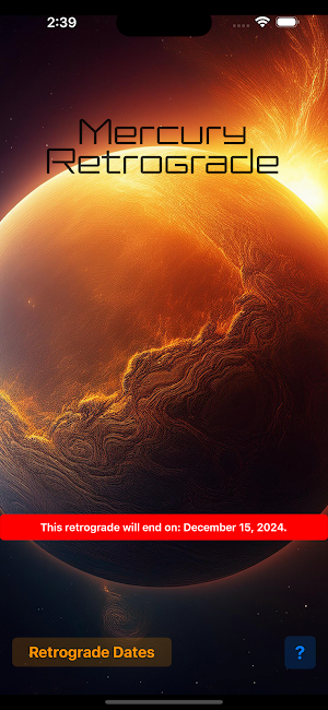 Mercury Retrograde Status Screenshot 2