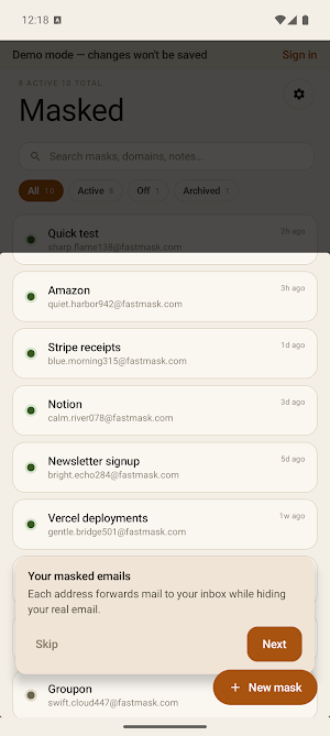 FastMask – Fastmail Masks Screenshot 1