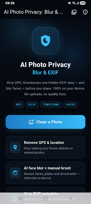 AI Photo Privacy: Blur & EXIF Screenshot 0