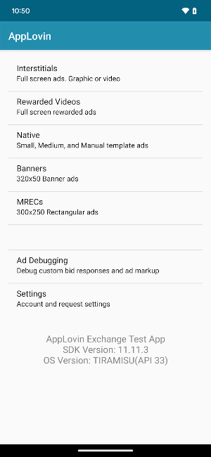 AppLovin Exchange Test App Screenshot 0