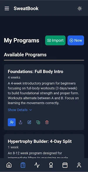 SweatBook - Workout Tracker Screenshot 1