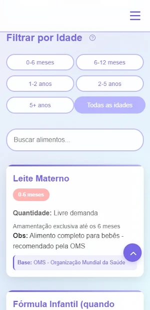Guia de Alimentação do Bebê Screenshot 1
