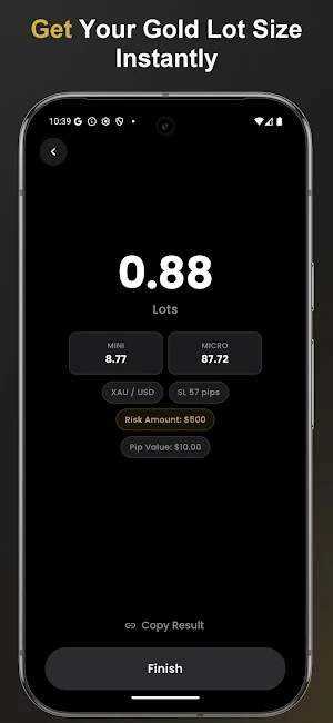 Gold Lot Size Calculator Screenshot 1