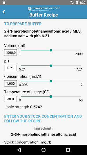 Biological Buffer Calculator Screenshot 0
