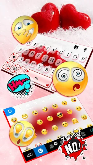 Red Hearts 3D Keyboard Background Screenshot 3