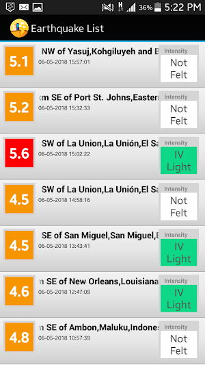 Earthquake Reporter Screenshot 1