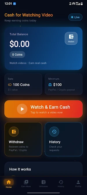 Cash for Watching Video Screenshot 1