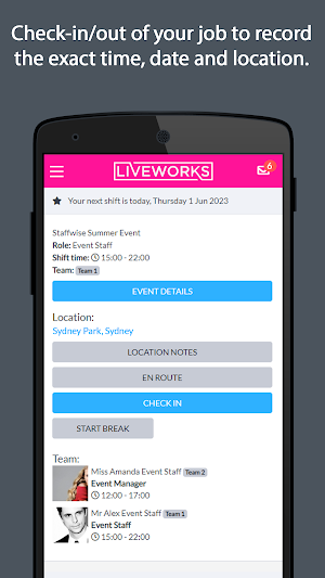 LiveWorks Team App Screenshot 1