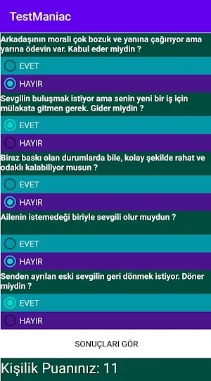 Kişilik Testi : TestManiac screenshot 1