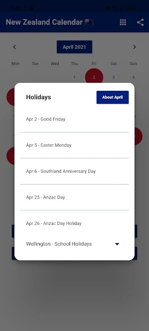 New Zealand Calendar 2022 Screenshot 1
