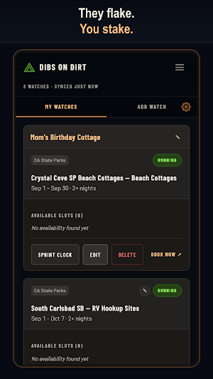 Dibs on Dirt: Campsite Alerts Screenshot 3