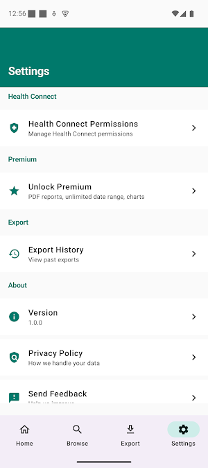 Health Analytics: Data Export Screenshot 1