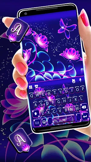 Purple Neon Flowers Keyboard Theme Screenshot 1