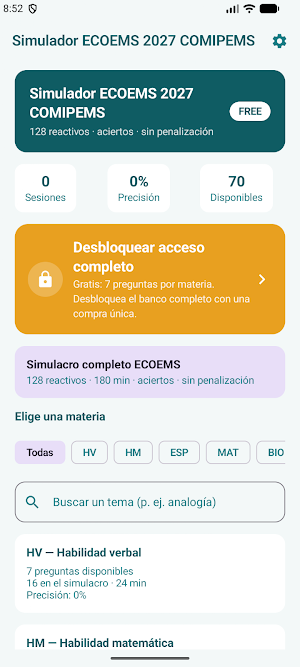 Simulador ECOEMS 2027 COMIPEMS Screenshot 0