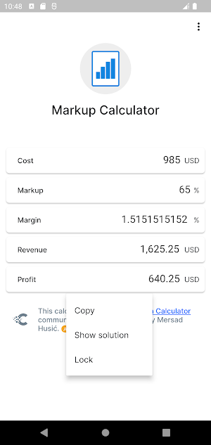 Markup Calculator Screenshot 2
