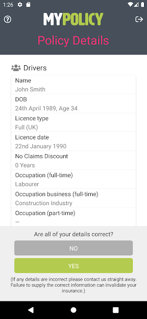 My Policy Screenshot 2