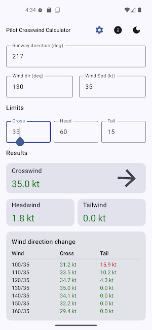 Pilot Crosswind Calculator Screenshot 2