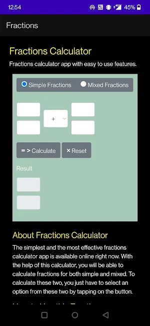 Fractions Calculator Screenshot 0