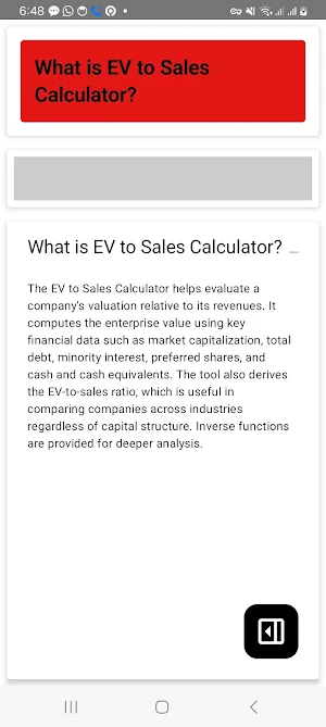 EV to Sales Calculator Screenshot 1