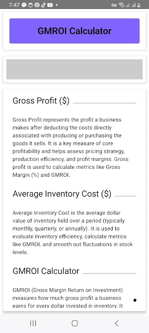 GMROI Calculator Screenshot 1