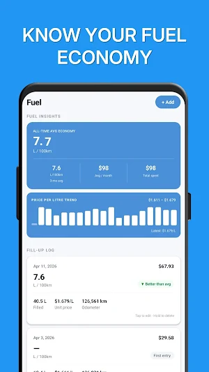 AutoLog Fuel & Service Tracker Screenshot 2
