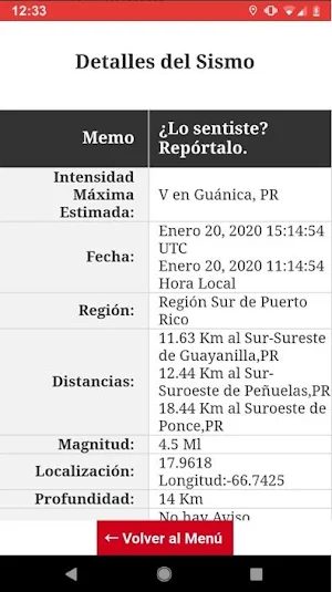 Terremotos Puerto Rico en Tiempo Real Alertas Screenshot 2
