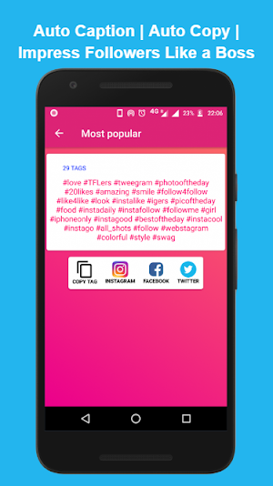 HashTags for Instagram Facebook Twitter Like App Screenshot 1