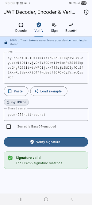 JWT & Base64 Decoder/Verifier Screenshot 1