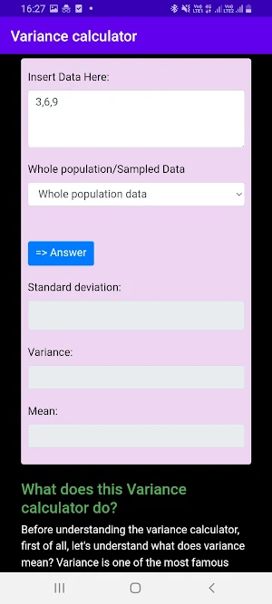 Variance calculator Screenshot 1