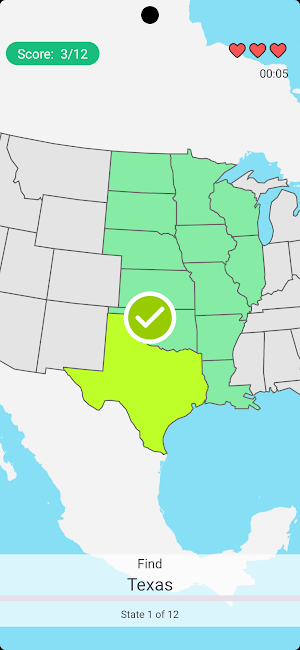 US States Map Quiz Game Screenshot 3