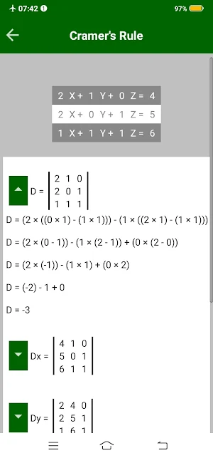 Cramer's Rule Solver Screenshot 1