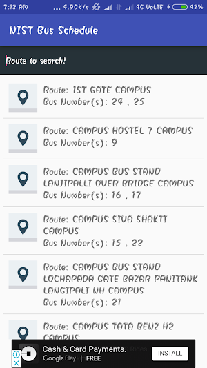 NIST Bus Schedule Screenshot 3