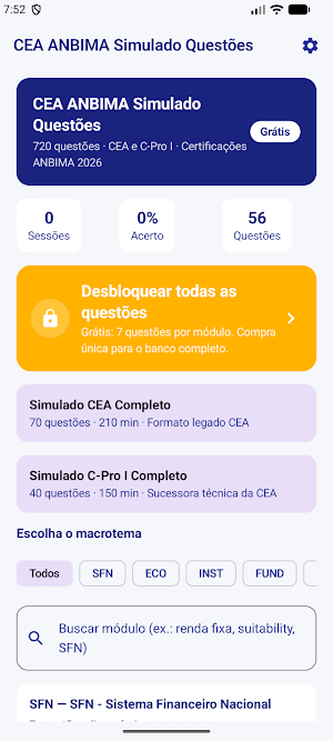 CEA ANBIMA Simulado Questões Screenshot 0