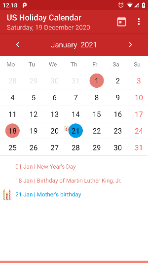 US Holiday Calendar 2021 - 2022 Screenshot 1