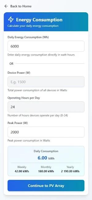 Off-Grid PV Calculator Screenshot 1