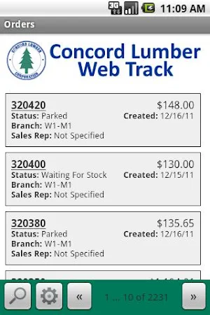 Concord Lumber Web Track Screenshot 2