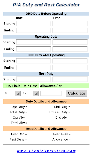 PIA Duty & Rest Calculator Screenshot 0