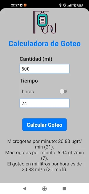 Calculadora de goteo Screenshot 0