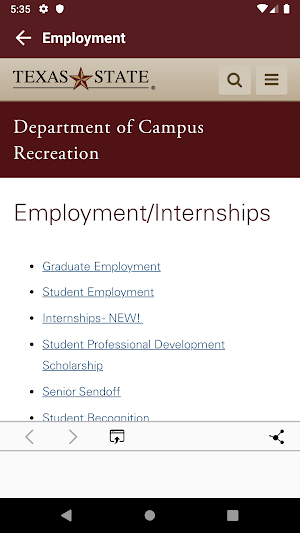 Texas State University Campus Recreation Screenshot 2