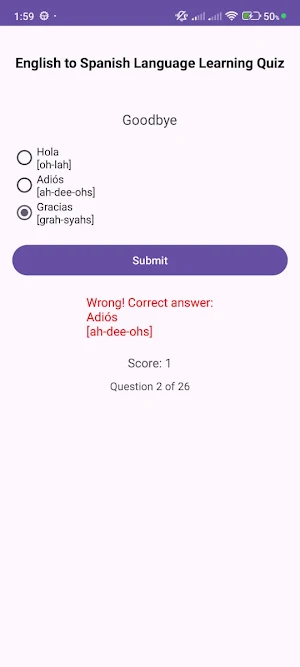 English to Spanish Learning Screenshot 1