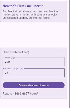 InertiaCalc: Newton's Law Screenshot 1
