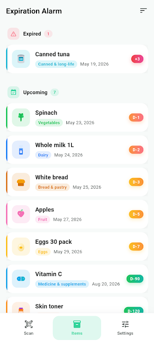 Expiration Alarm - Food & Meds Screenshot 0