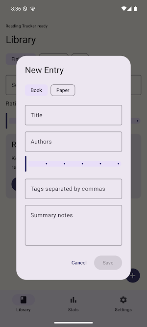 Reading Tracker: Log Screenshot 3