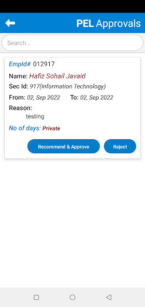 PEL Approvals Screenshot 1