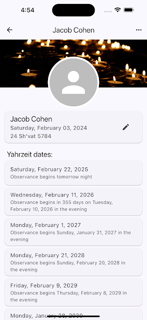 Yahrzeit Tracker Screenshot 2