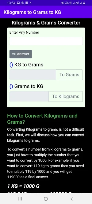 Kilograms to Grams Screenshot 1