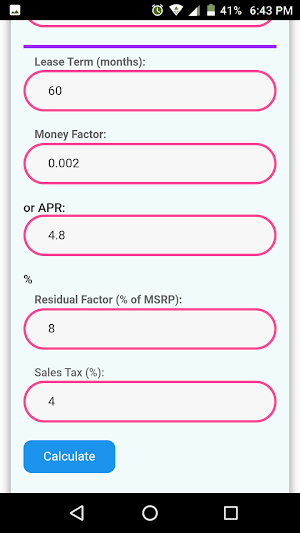 Car Lease Calculator Screenshot 2