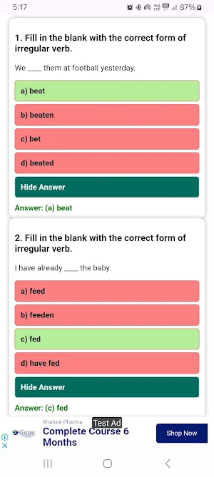 English Grammar MCQ Questions Screenshot 3