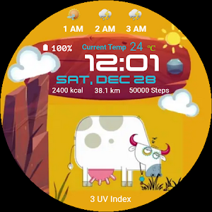 Animated Cow World Watch Face Screenshot 2