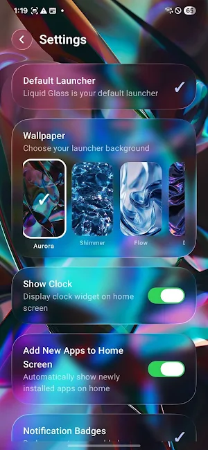 Liquid Glass - IOS 26 Launcher Screenshot 1